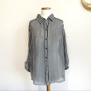 Striped Sheer Button up Blouse Plus 1x